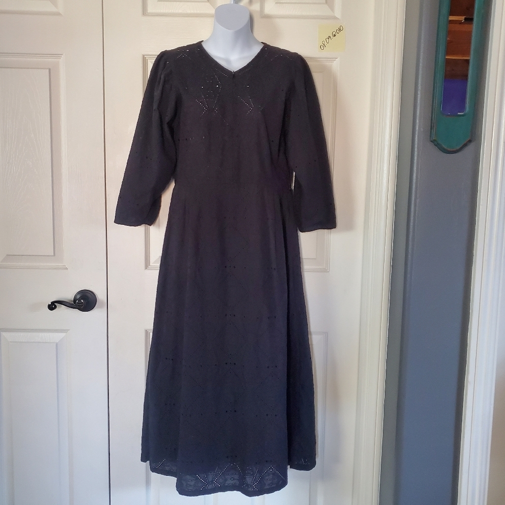 Rodebjer Sangallo Monami Dress Leg-o-Mutton Sleeve Black Eyelet Romantic Goth - Picture 2 of 14